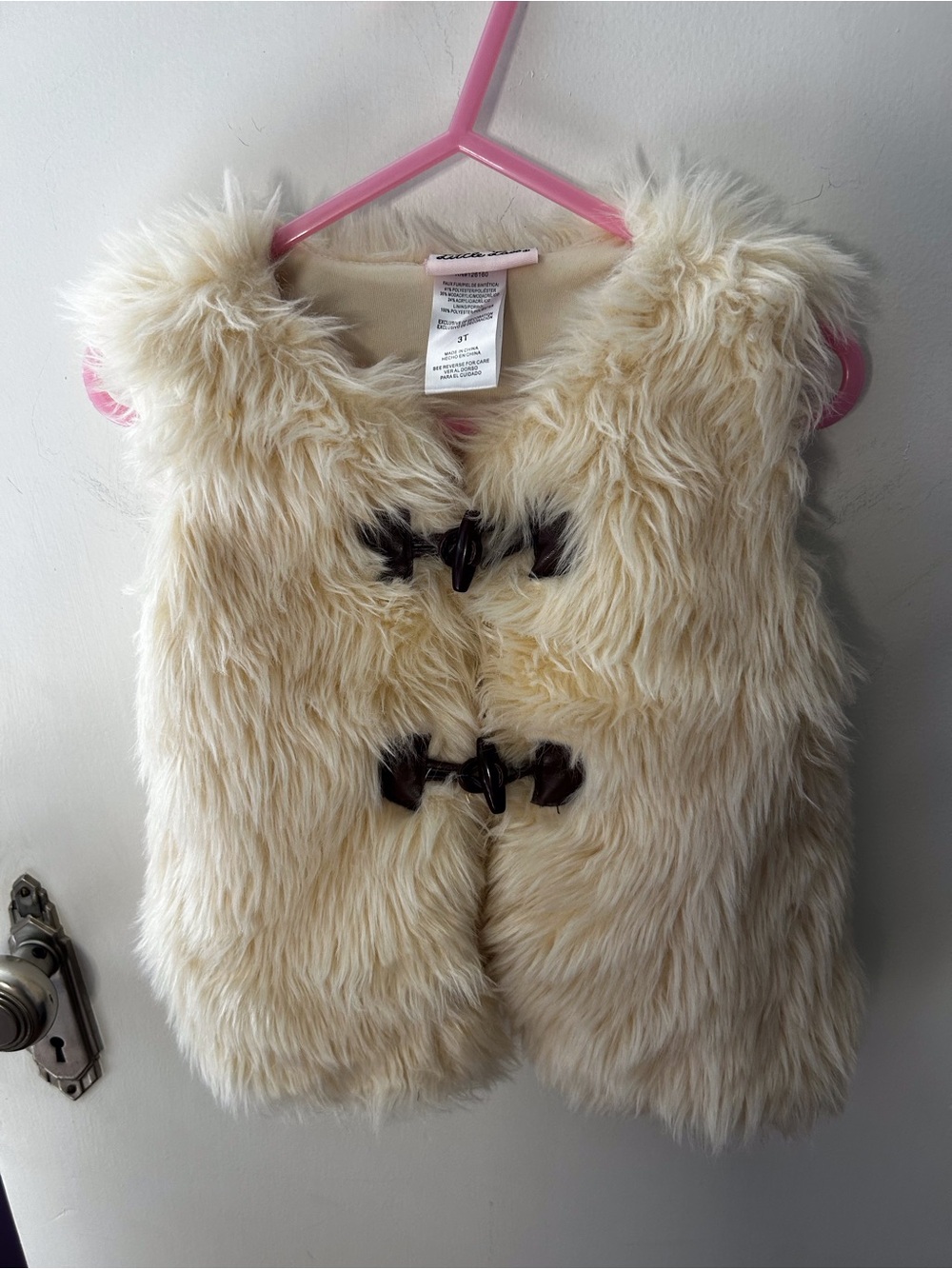 Little Lass Cream Faux Fur Toggle Vest